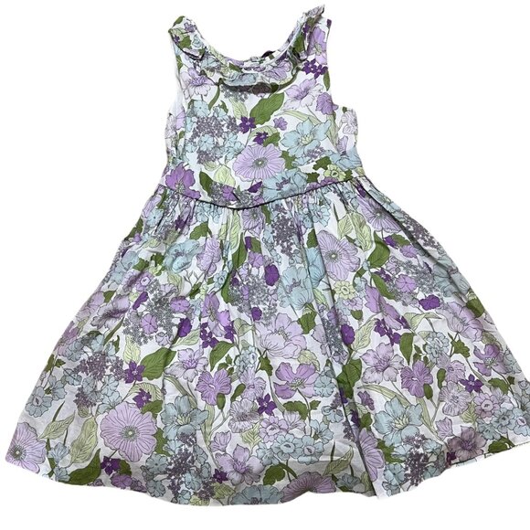 Janie and Jack "Adorable Garden" Blue/Purple Flower Print Full Dress Sz 5
